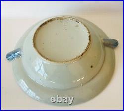 Antique Export Canton Warming Dish Porcelain Blue White 19 C Lid 1 Repair Under