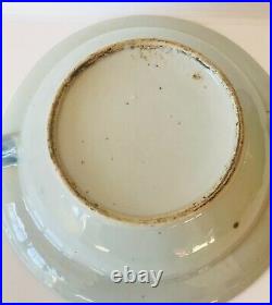 Antique Export Canton Warming Dish Porcelain Blue White 19 C Lid 1 Repair Under