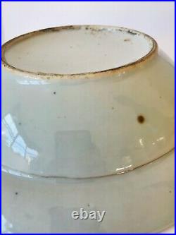 Antique Export Canton Warming Dish Porcelain Blue White 19 C Lid 1 Repair Under