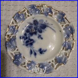 Antique Flow Blue 12 Plate Made in Germany Leaves & Floral & Gold Hand Painted
