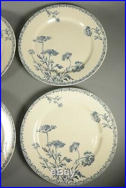 Antique French Blue White GIEN Transferware Ironstone Aesthetic Floral Plate Set