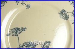 Antique French Blue White GIEN Transferware Ironstone Aesthetic Floral Plate Set