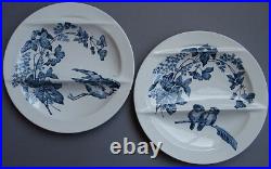 Antique French Pottery Asparagus Plates Longwy 1890 Aesthetic Blue Transferware