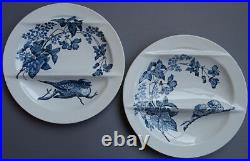 Antique French Pottery Asparagus Plates Longwy 1890 Aesthetic Blue Transferware