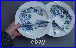 Antique French Pottery Asparagus Plates Longwy 1890 Aesthetic Blue Transferware