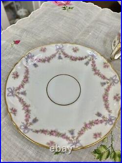 Antique HAVILAND LIMOGES Demitasse Cup Saucer Pink Rose Swags Blue Ribbons Bows