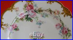 Antique HAVILAND LIMOGES plate Pink AND Blue ROSES With Hand ENAMEL & Heavy GOLD