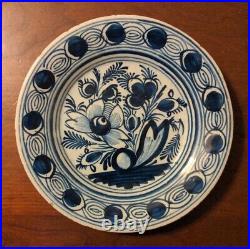 Antique HP Pottery Plate Tin Glaze Blue & White Faience 18th Century