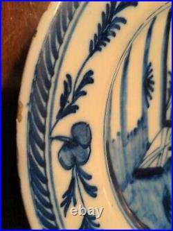 Antique HP Pottery Plate Tin Glaze Blue & White Faience 18th Century