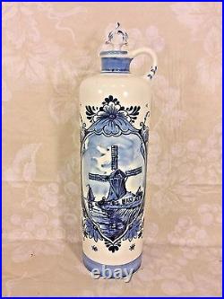 Antique Hand Painted Blue and White Wind Mill Holland Delft Pottery Vase with Lid