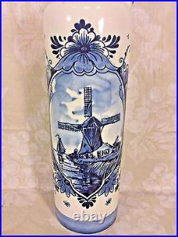 Antique Hand Painted Blue and White Wind Mill Holland Delft Pottery Vase with Lid