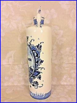 Antique Hand Painted Blue and White Wind Mill Holland Delft Pottery Vase with Lid