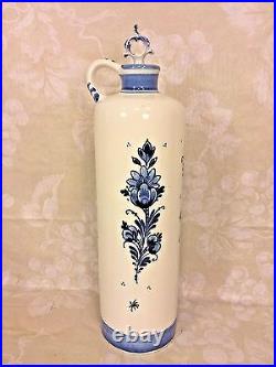 Antique Hand Painted Blue and White Wind Mill Holland Delft Pottery Vase with Lid