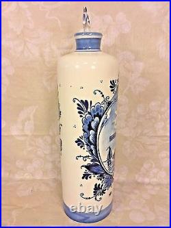 Antique Hand Painted Blue and White Wind Mill Holland Delft Pottery Vase with Lid