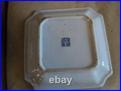 Antique Heavy Chinese Blue & white plate With Dragon & Butterfly square Signed