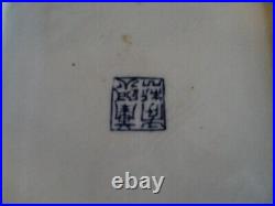 Antique Heavy Chinese Blue & white plate With Dragon & Butterfly square Signed