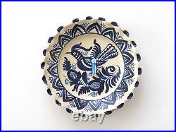 Antique Heavy & Solid Blue & White Glazed Pottery Wall Dish Plate