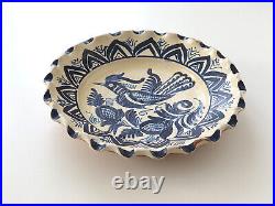 Antique Heavy & Solid Blue & White Glazed Pottery Wall Dish Plate