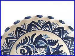 Antique Heavy & Solid Blue & White Glazed Pottery Wall Dish Plate