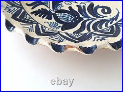 Antique Heavy & Solid Blue & White Glazed Pottery Wall Dish Plate