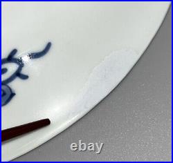 Antique Hirado Japanese Blue and White Koi Fish Plate Hand Painted 21cm wide