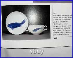 Antique Hirado Japanese Blue and White Koi Fish Plate Hand Painted 21cm wide