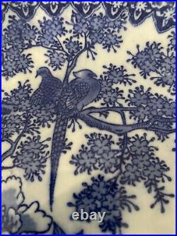 Antique Imari Japan 12.25 Diameter Koi Fish & Birds Blue White Plate