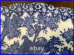 Antique Imari Japan 12.25 Diameter Koi Fish & Birds Blue White Plate