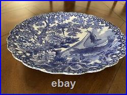 Antique Imari Japan 12.25 Diameter Koi Fish & Birds Blue White Plate