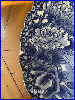 Antique Imari Japan 12.25 Diameter Koi Fish & Birds Blue White Plate