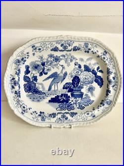 Antique Ironstone Meat Plate Or Serving Platter Blue & White 42cm Georgian Rare