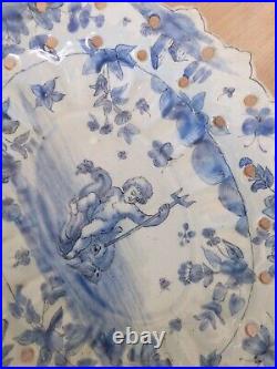 Antique Italian Cantagalli Tin Glaze Majolica Putti 19c Comport Tazza Plate