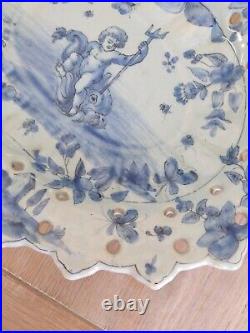 Antique Italian Cantagalli Tin Glaze Majolica Putti 19c Comport Tazza Plate