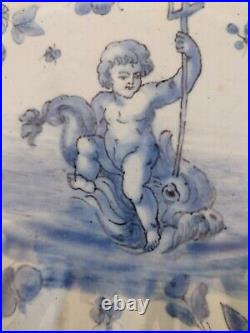 Antique Italian Cantagalli Tin Glaze Majolica Putti 19c Comport Tazza Plate