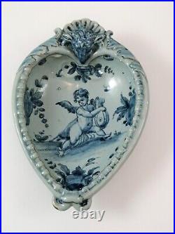 Antique Italian Cantagalli Tin Glazed Blue & White Plate Decorated Putti. 19 th