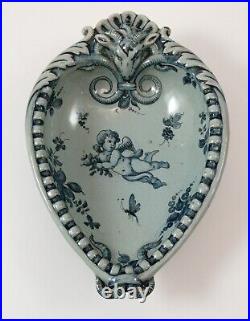 Antique Italian Cantagalli Tin Glazed Blue & White Plate Decorated Putti. 19 th