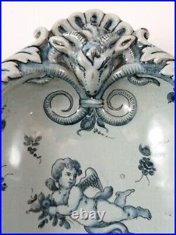 Antique Italian Cantagalli Tin Glazed Blue & White Plate Decorated Putti. 19 th