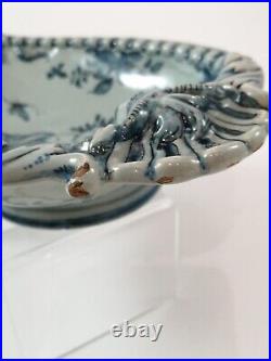 Antique Italian Cantagalli Tin Glazed Blue & White Plate Decorated Putti. 19 th
