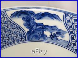 Antique Japanese Arita Imari Porcelain Bowl Charger Blue & White Sometsuke Japan