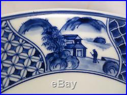 Antique Japanese Arita Imari Porcelain Bowl Charger Blue & White Sometsuke Japan