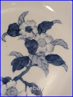 Antique Japanese Blue & White NABESHIMA Porcelain Plate Sakura Cherry Blossoms