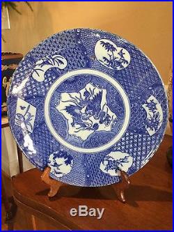 Antique Japanese Blue White Porcelain Imari Plate Transferware Edo Period