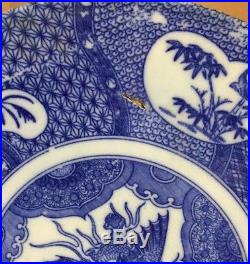 Antique Japanese Blue White Porcelain Imari Plate Transferware Edo Period
