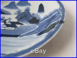Antique Japanese Blue and White Large Plate with Mountains and Village