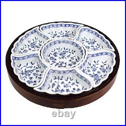 Antique Japanese Kutani Yaki Relish Serving Dish Blue & White, 7 Piece Plate