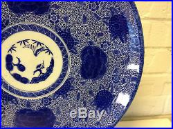 Antique Japanese Likely Meiji Period Blue & White Porcelain Charger Floral Dec