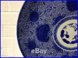 Antique Japanese Likely Meiji Period Blue & White Porcelain Charger Floral Dec