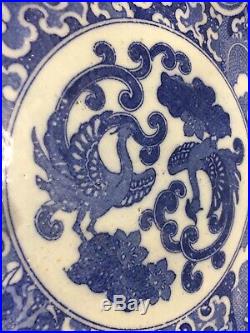 Antique Japanese Porcelain Blue& White Dragons & Phoenix Charger
