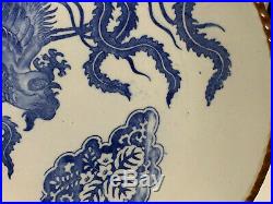 Antique Japanese Signed Porcelain Igezara Plate w Blue & White Phoenix Bird Dec