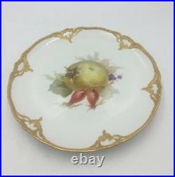 Antique KPM Art Nouveau Fruit Plate Blue Sceptre Red Orb Gold Trim #1